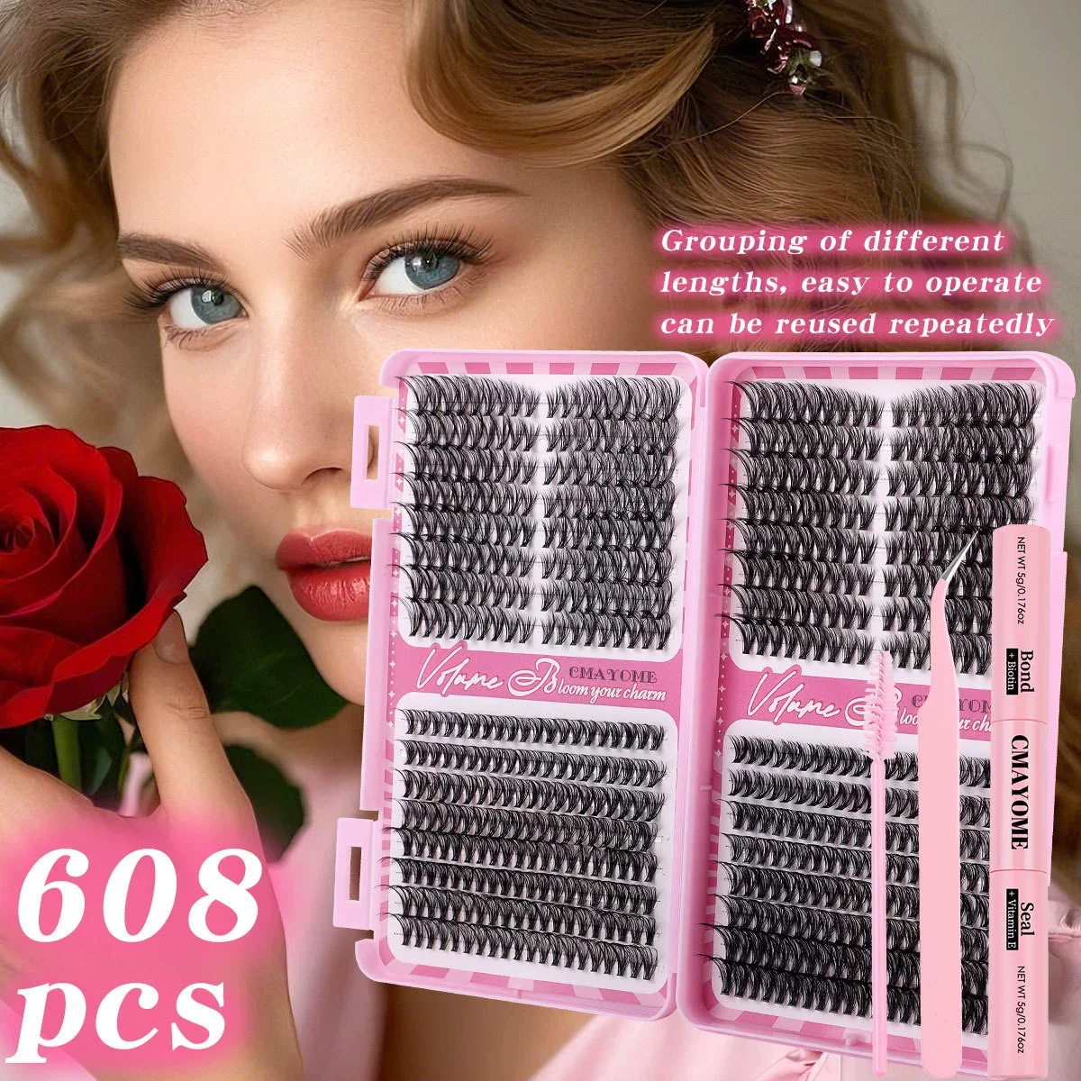 Large Capacity 608 Clusters DIY Hair Eyelash Book Foreign Trade Hot Product Natural Thick D-Curve Segmented False Eyelash