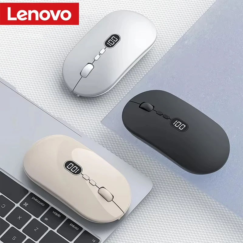Lenovo kabellose Computermaus für Laptop, Akku, sichtbar, wiederaufladbar, 2,4 G, tragbare USB-Maus mit zwei Modi, geräuschloser Klick