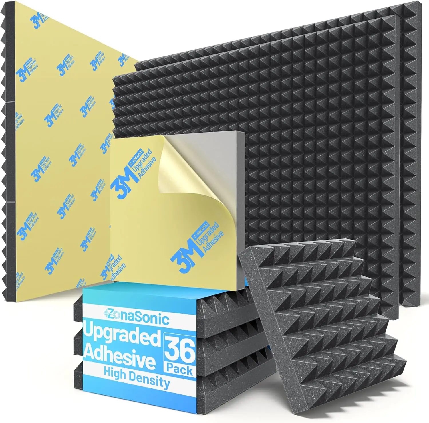 

36 Pack Self-Adhesive Acoustic Foam Panels for Walls, High Density Soundproofing for Gaming Studio Decor - Black