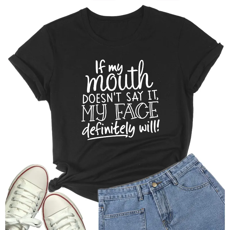 

Если мое рот не скажи мое лицо, очень болит, футболка с баской, повседневный милый топ, простой женский топ с короткими рукавами