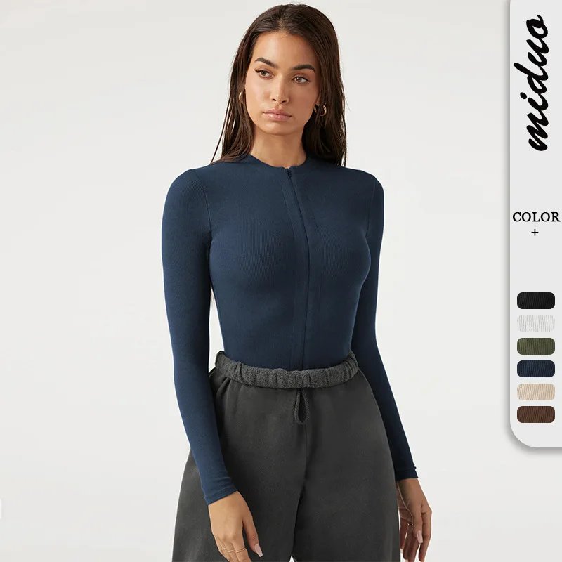 

Faionable Zipper Slim Fit Color Long Sve Onesie, вязаный комбинезон, универсальная внутренняя одежда, осенне-зимняя одежда для женщин