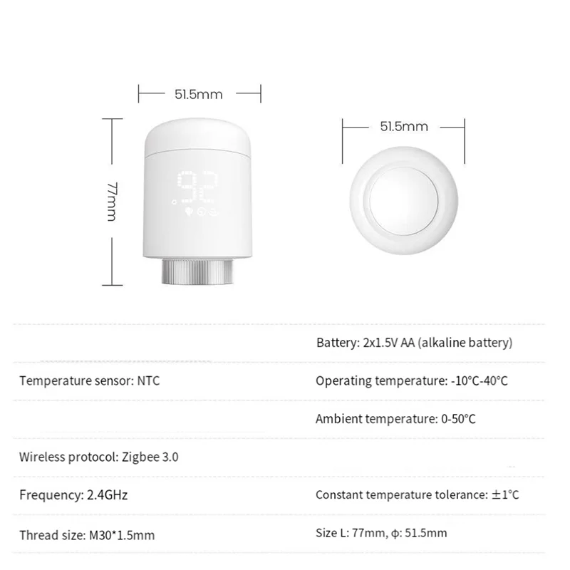 ดี-1 ชิ้น Tuya Zigbee วาล์วหม้อน้ํา Thermostatic พลาสติกสีขาว App ควบคุมความร้อนเทอร์โมคอนโทรลเลอร์อุณหภูมิ