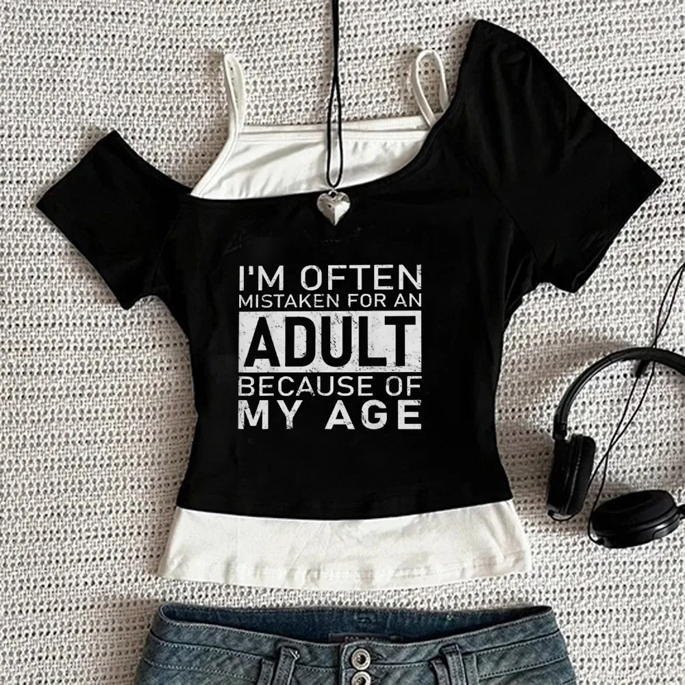 I'm Often Mistaken for An Adult Because of My Age cropped top ladies meme kawaii 2000s cheap t-shirt cute gyaru funny japanese