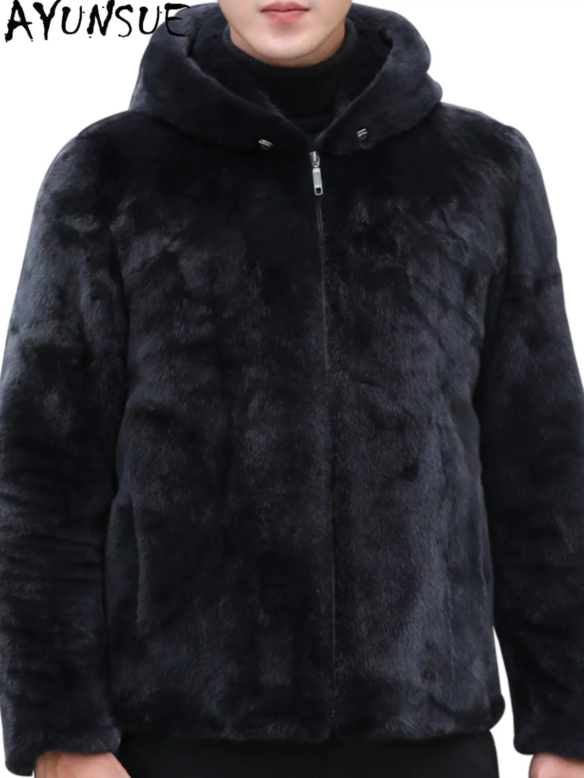 AYUSNUE Natural Mink Coat Men Luxury Clothes 2026 Warm Winter Jacket Swan Velvet Whole Mink Real Fur Coats Male Hoodie S-6XL
