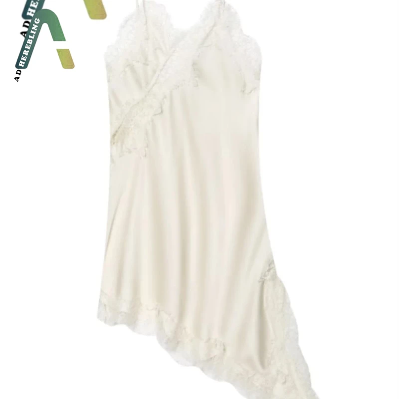 فستان نسائي موضة 2026 من الدانتيل غير المتماثل فستان كاجوال نحيف بياقة على شكل V بدون أكمام فساتين متوسطة الطول باللون الأسود #4