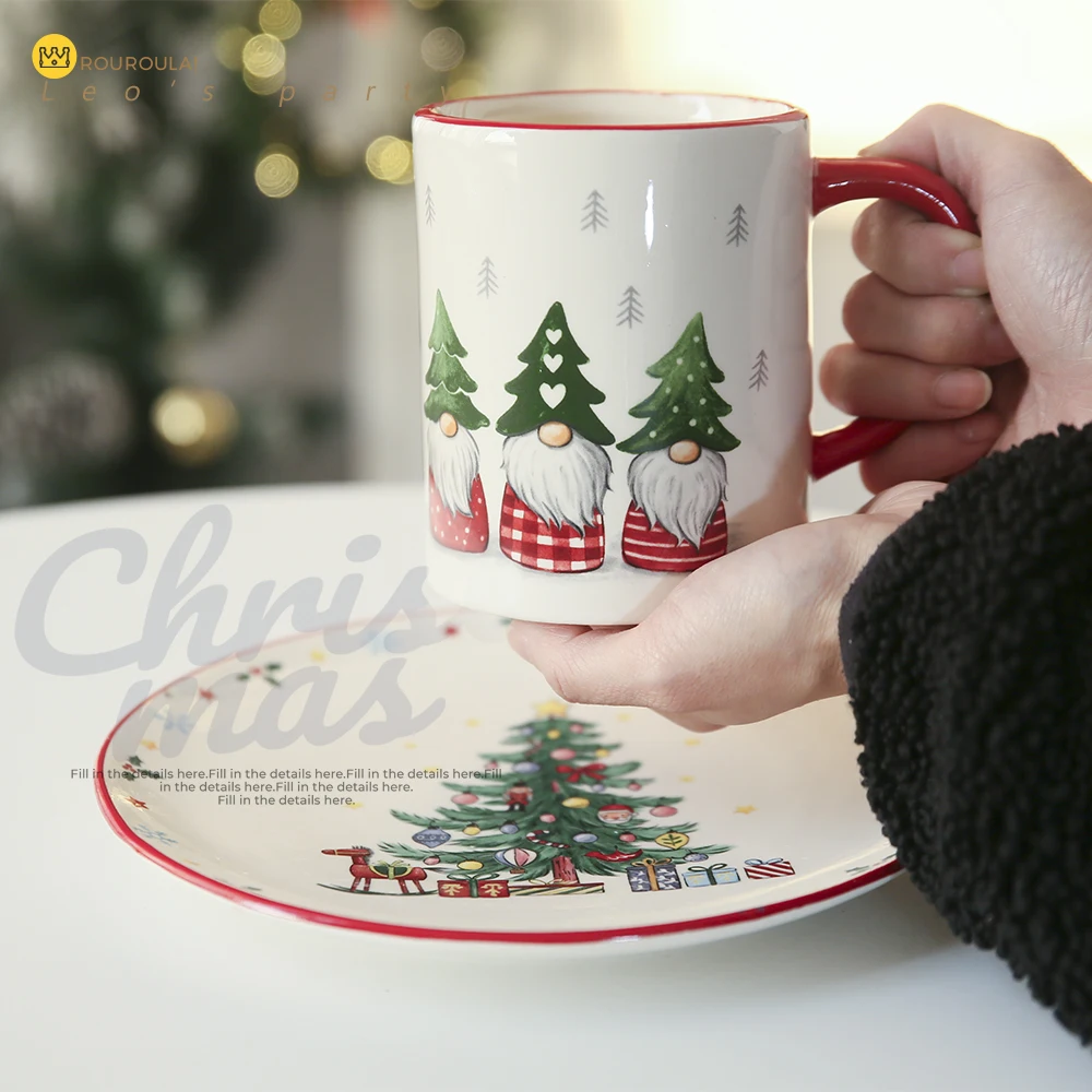 

Christmas Handmade Ceramic Tea Tasting Cup Painted Decorative Tea Set Plate Rattle Restaurant Tableware