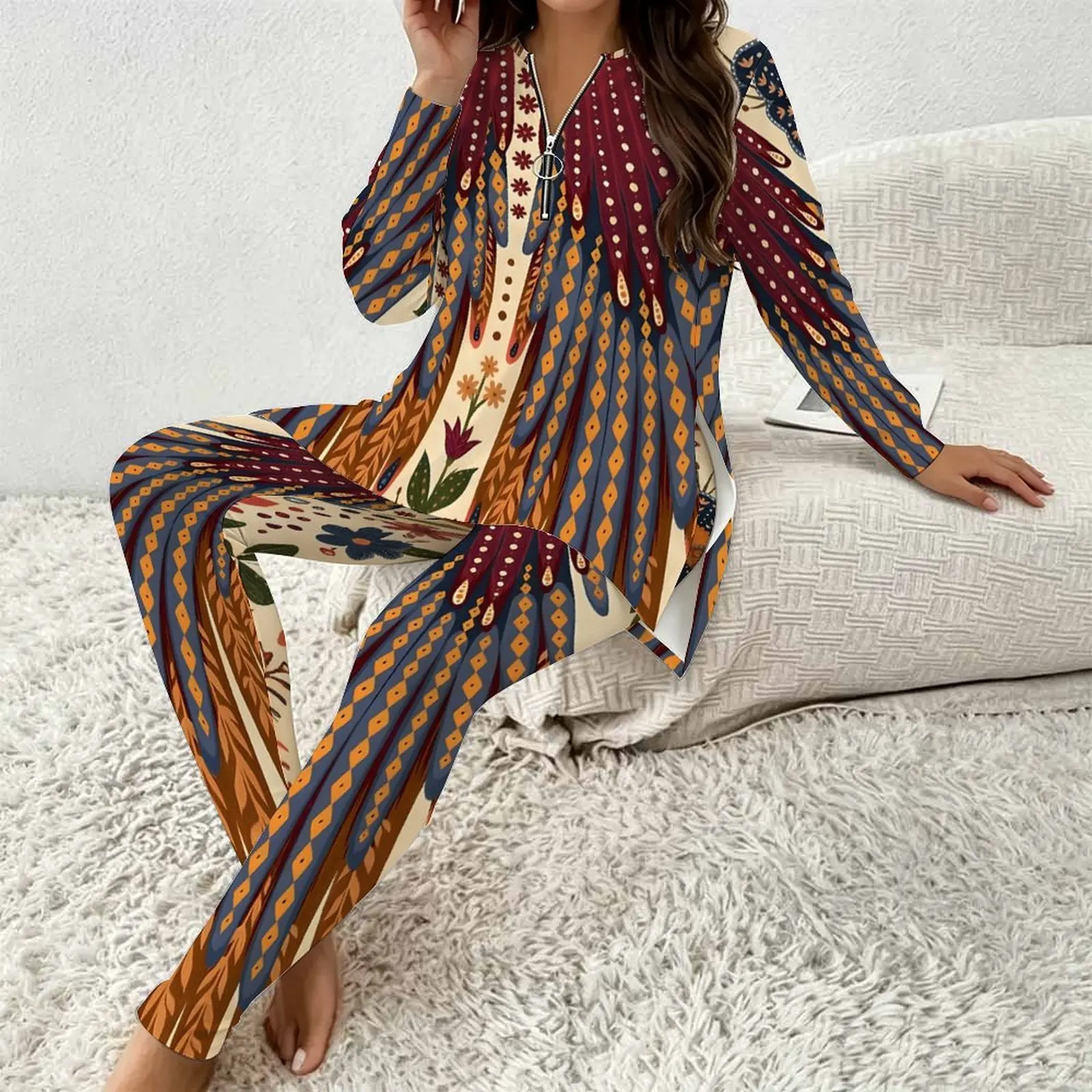 Fall Graphic Print Plus Size Sets Women V Neck Ethnic Bohemian Floral Plus Size Clothes Womens Clothing For Loungewear Casual