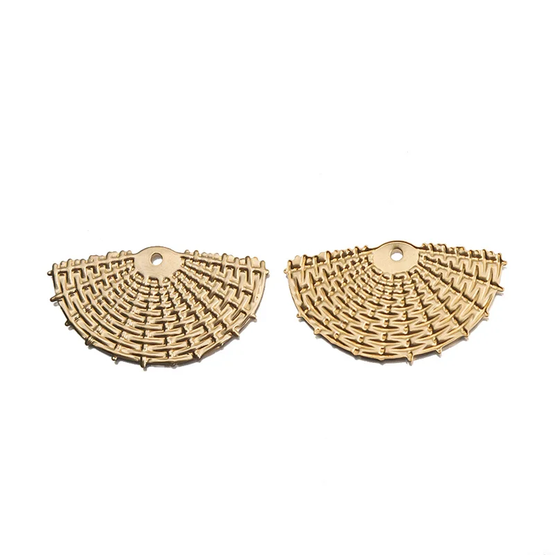 10pcs/lot New Raw Brass Rattan Weaving Shape Fan Shape Charms Pendants for DIY Earring Jewelry Making Finding Accessories