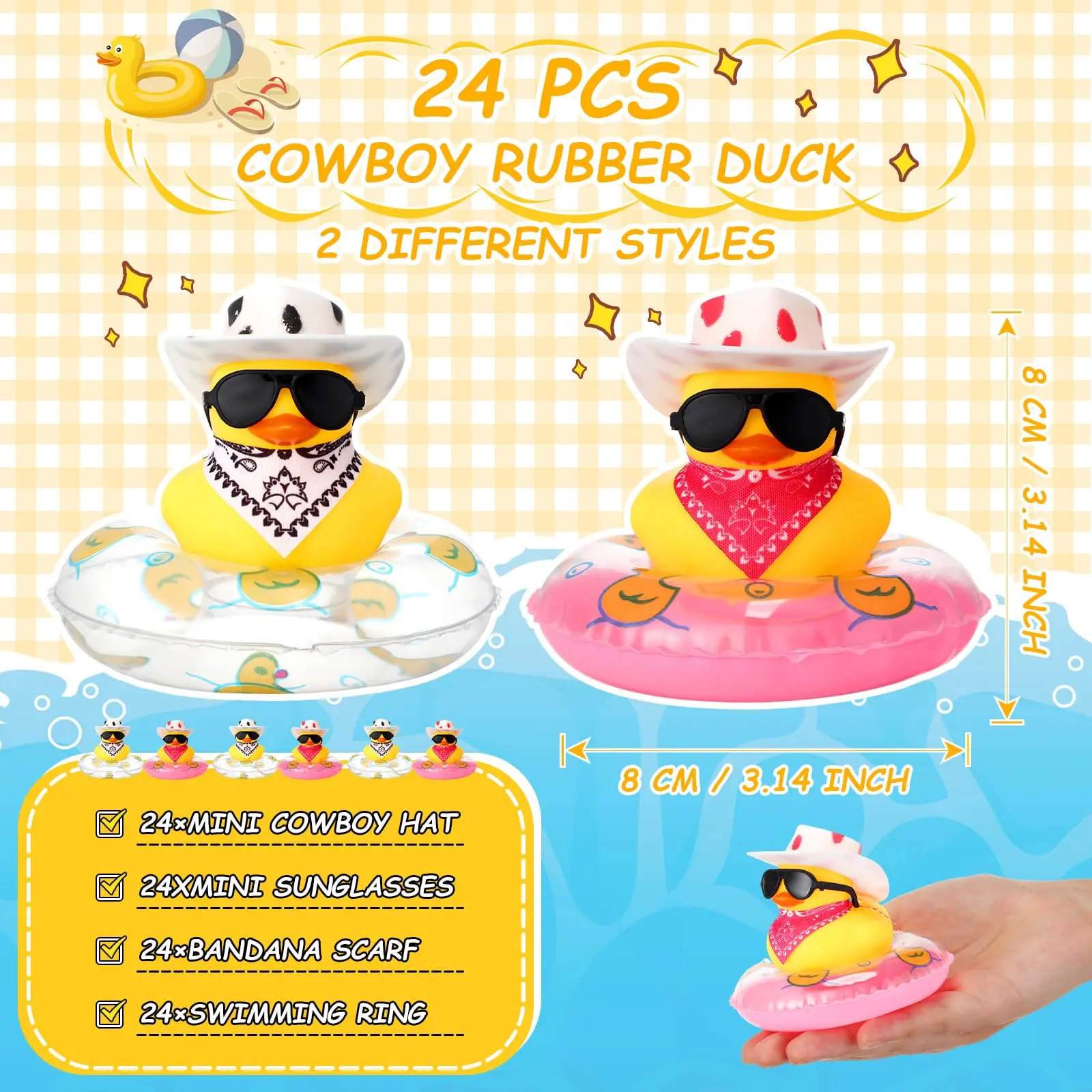 12/24/36 Sets Rubber Duck Car Dashboard Decoration Accessories Ornament for Car Dashboard Mini Cowboy Rubber Duck Party