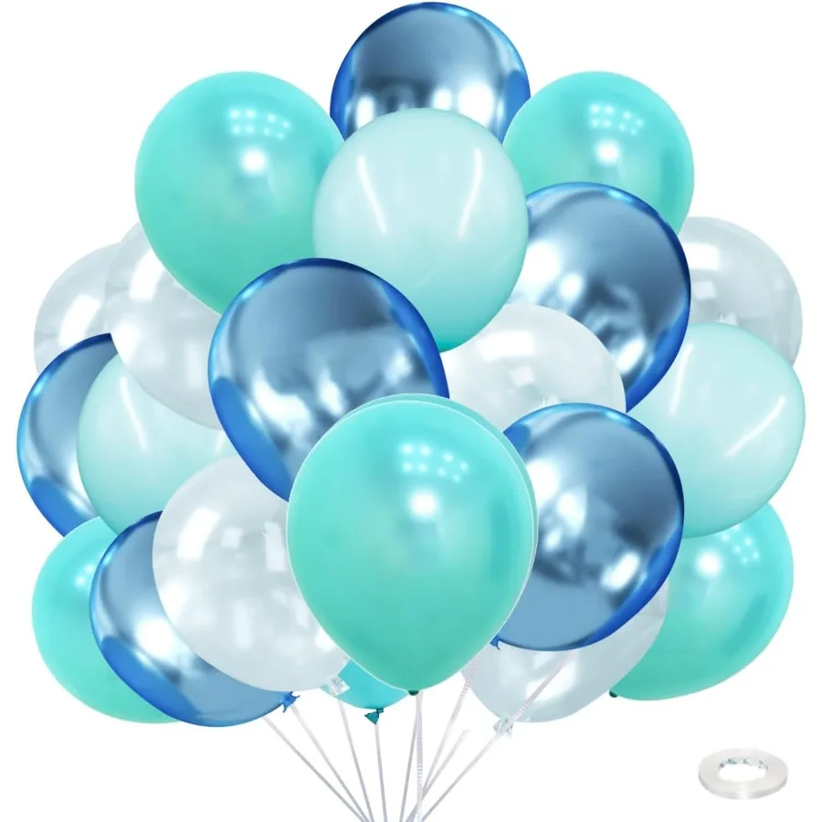 Decoraciones de fiesta bajo el mar, globos transparentes azul turquesa verde azulado, Kit de colores surtidos para océano, playa, piscina, pez sirena, tiburón Th