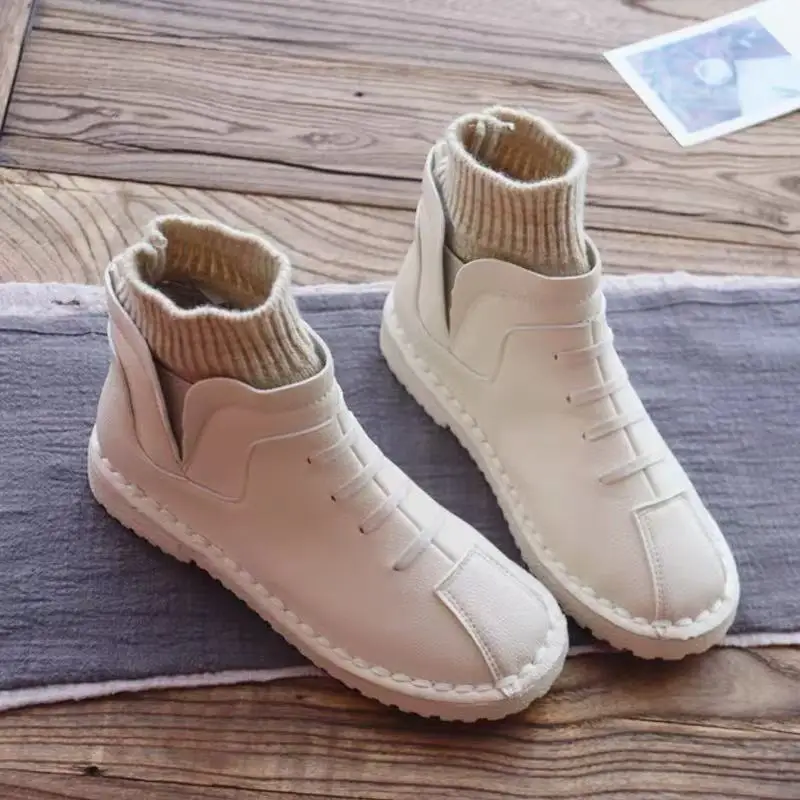 Careaymade-series Sen female literary wool mouth short winter boots and handmade wool round thick soled ankle boots,4 colors