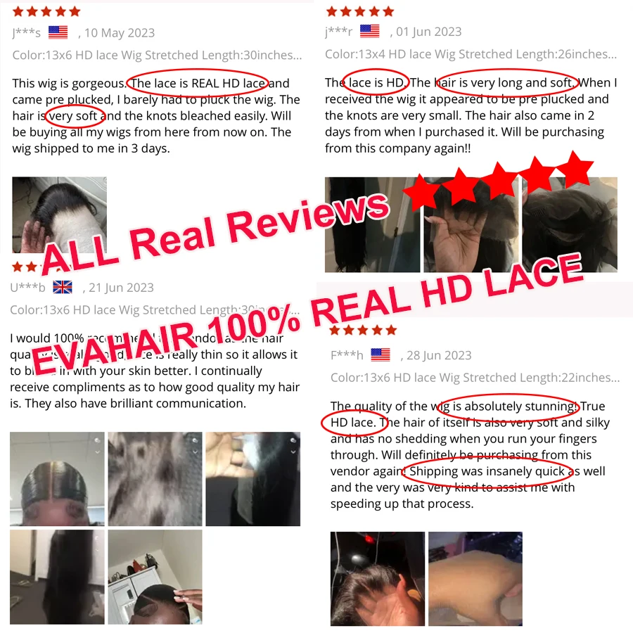 Eva Real HD Lace Wigs Straight 2x6 HD Lace Closure Wig Deep Part Pre Plucked Melt All Skins Invisible HD Human Hair Closure Wigs