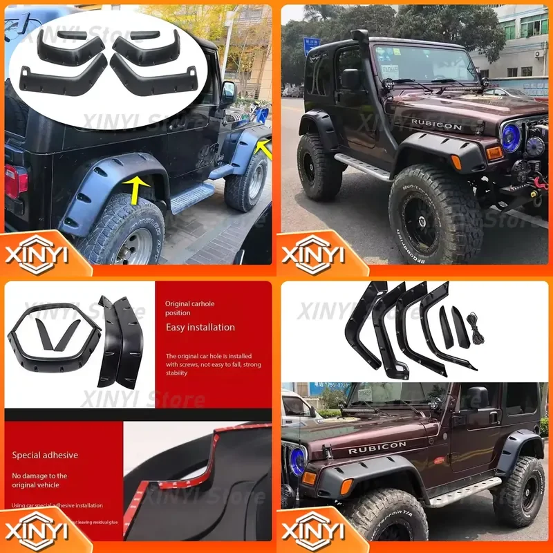for Lantsun T001 ABS Wheel Arch Car Fender Flare Off Road Mudguard Eyebrow Protector Kit for Jeep for Wrangler TJ 97-06