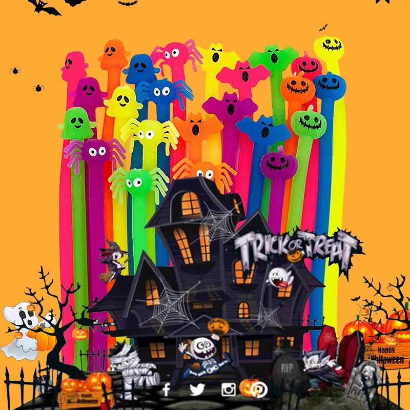 5 Stuks Nieuwe Halloween Spin Pompoen Bat Lala Le Armband Creatieve Horror Tpr Zacht Rubber Decomprimeren Kinderen Speelgoed Veerkrachtig Touw