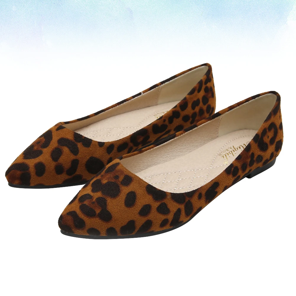 

Leopard Print Flat Heeled Shoes Pointed Toe Comfortable Women'S Leisure Shoes For Wedding Party Work Brown Size 43