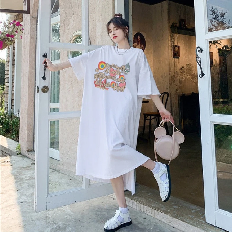 T-shirt ort-sav ample mi-long Dr coréen Sle, Design personnalisé de Hong Kong, fente ouverte, peut être porté à l'extérieur