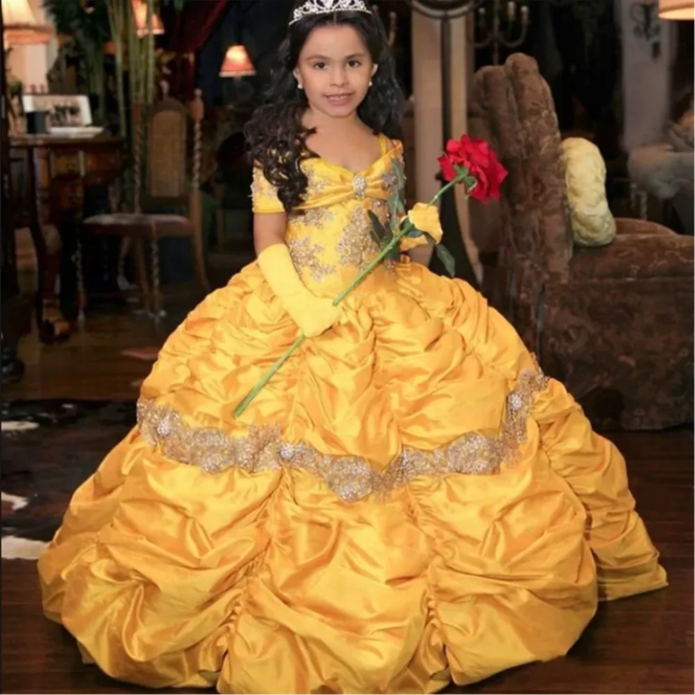 

Exquisite Flower Girl Wedding Dress Beading Lace Satin Shiny Luxury Ball Gown Princess Birthday Party Dress First Communion Gown