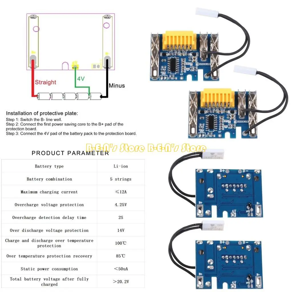 

Y1AD 14.4V Lithium Battery Overcharge Protective Safety Board for DIYer Power Wireless Tool Equipment Maintenance Workshop 2x