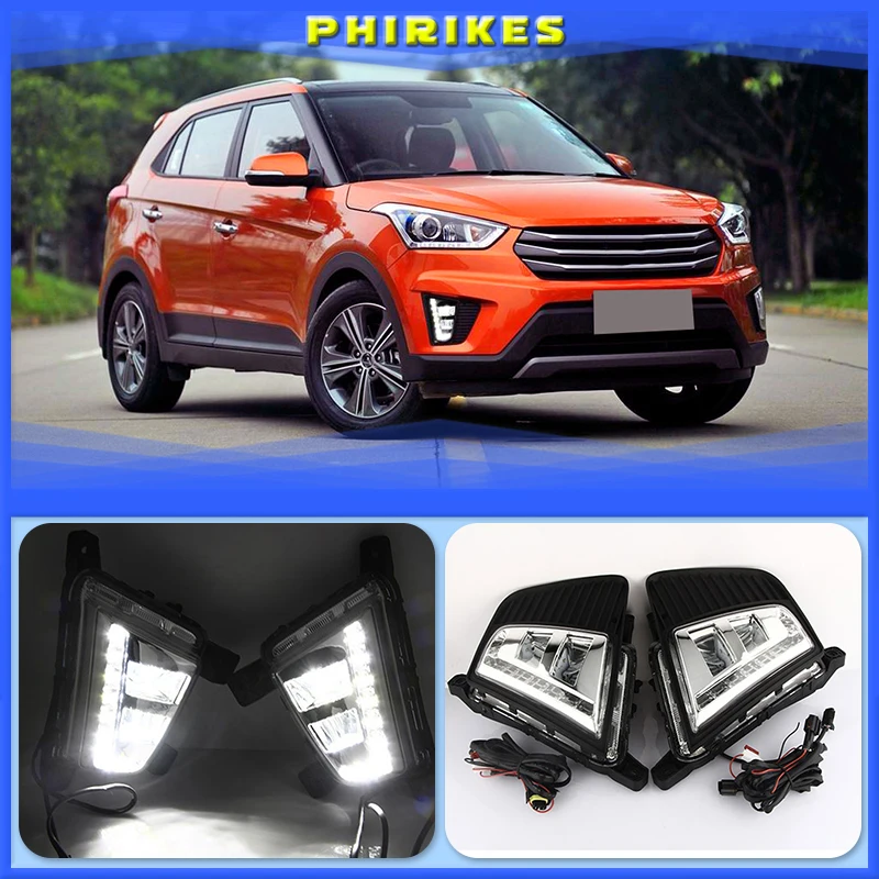 

1 set Car LED Driving DRL Daytime Running Lights Daylight 12V ABS Fog Lamp Cover For Hyundai IX25 Creta 2014 2015 2016