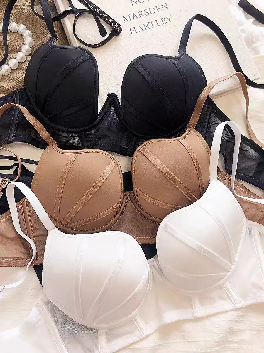 

French Sexy U-Shaped Low-Heart Position Push Up Lingerie Soft Steel Ring Anti-Side Breast Anti-Sagging Bra Set