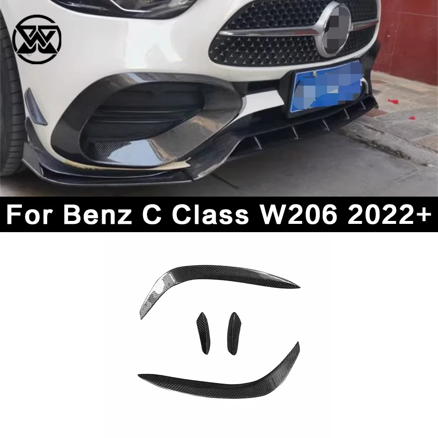 Carbon Fiber Front Bumper Lip Spoiler For Mercedes Benz C Class W206 C260L 2022 Car Wind Knife Splitter Trim