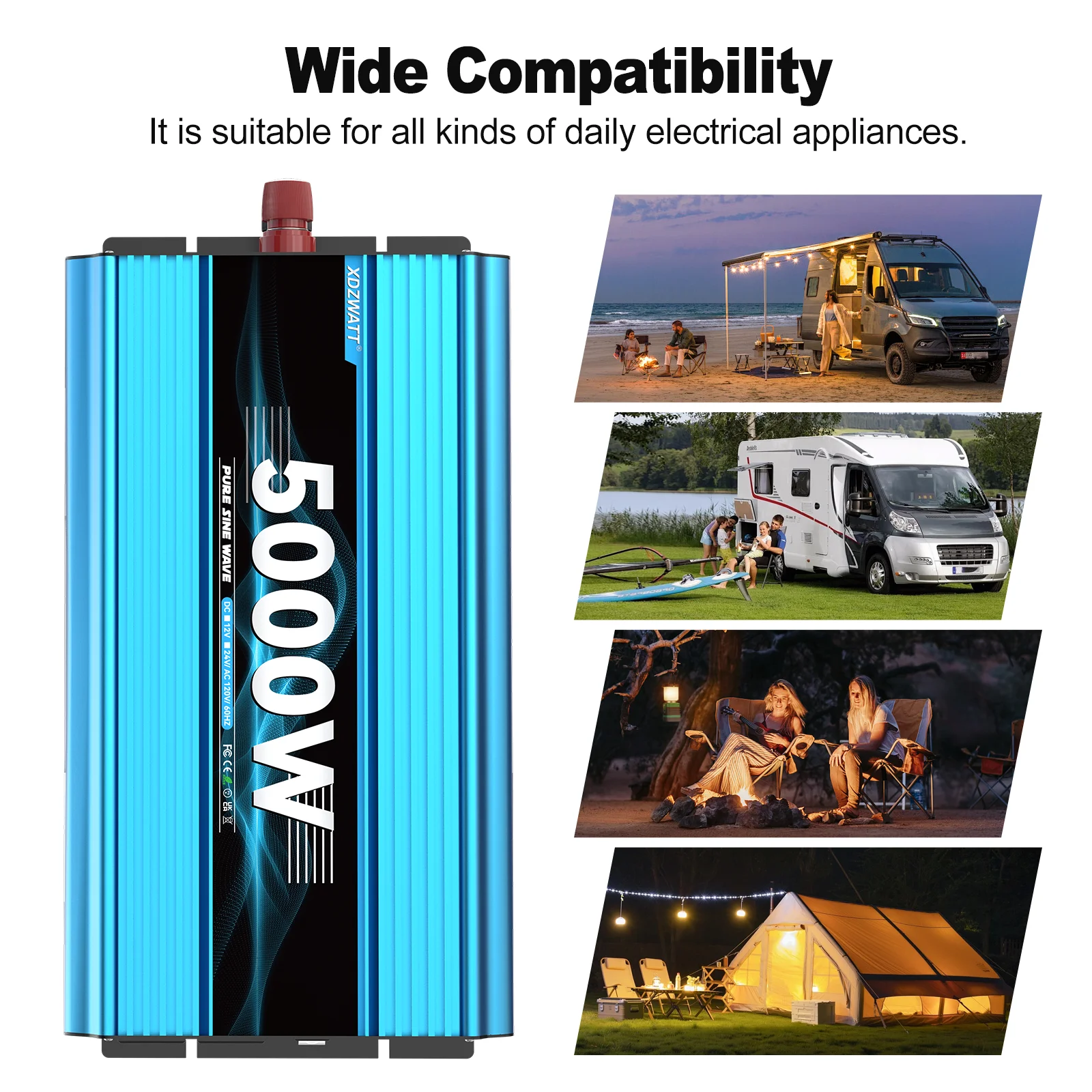 2000 واط 5000 واط الذروة موجة جيبية نقية عاكس الطاقة مع جهاز التحكم عن بعد LED عرض منفذ USB للتخييم في الهواء الطلق RV بدون بطارية #6