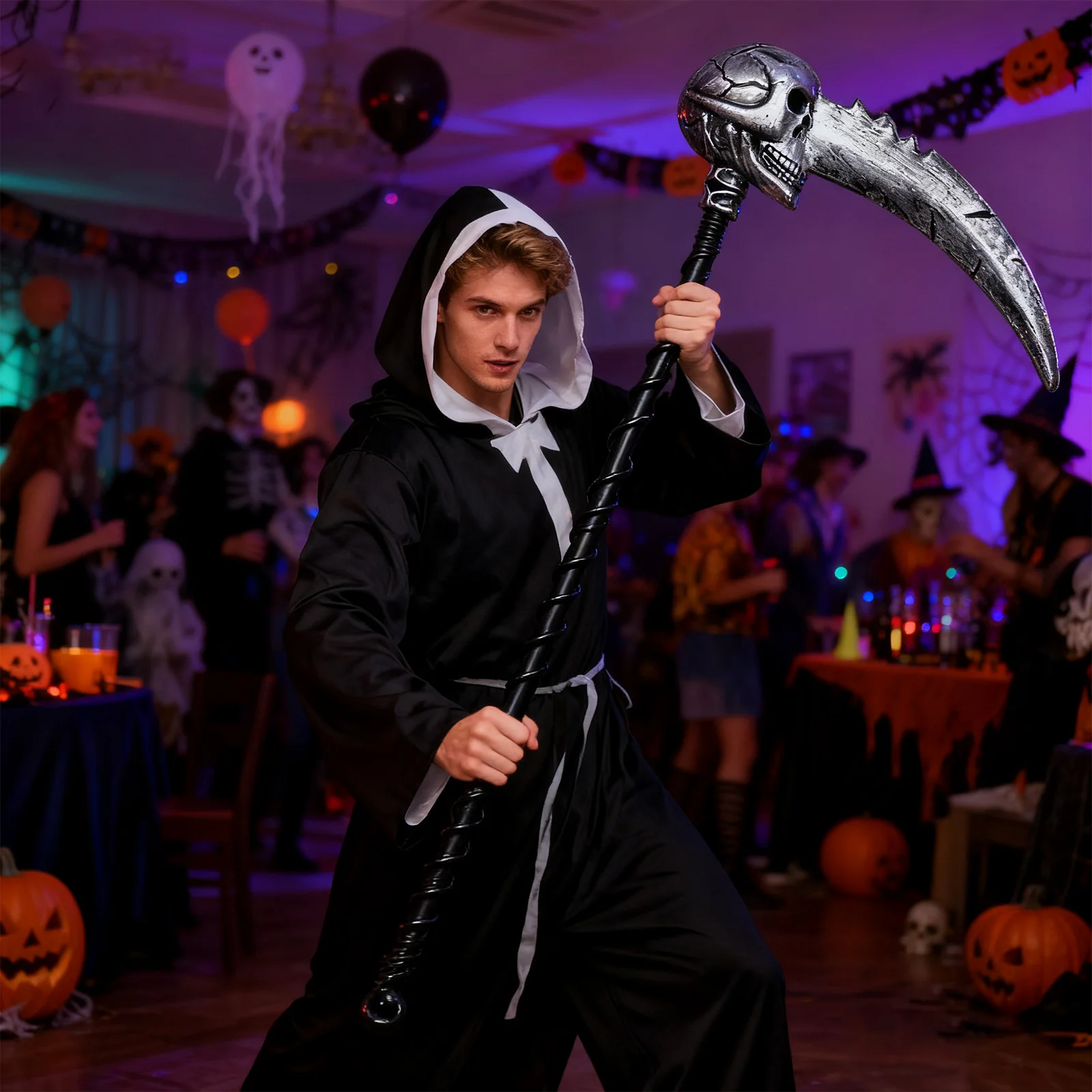 Grim Reaper المنجل دعامة الهالوين، لعبة المنجل البلاستيكية 80 سم للأزياء وديكور الحفلات، إكسسوار قاتمة مخيف للبالغين