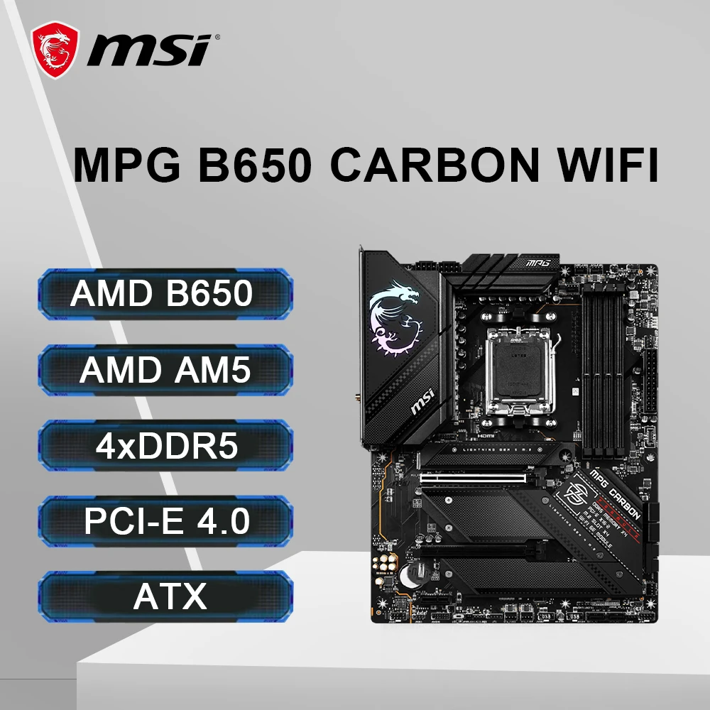 MSI MPG B650 CARBON WIFI Motherboard AM5 Socket Support 7900X 7800X3D 7600 CPU 4xDDR5 7800MHz 256GB HDMI 4xM.2 NVME PCIe 5.0