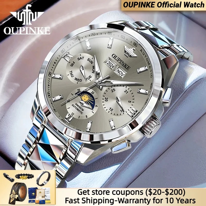 

OUPINKE 3201 Men Watch Luxury Brand Fully Automatic Mechanical Watch Fashion Business Calendar Moon Phase Waterproof Men Watch