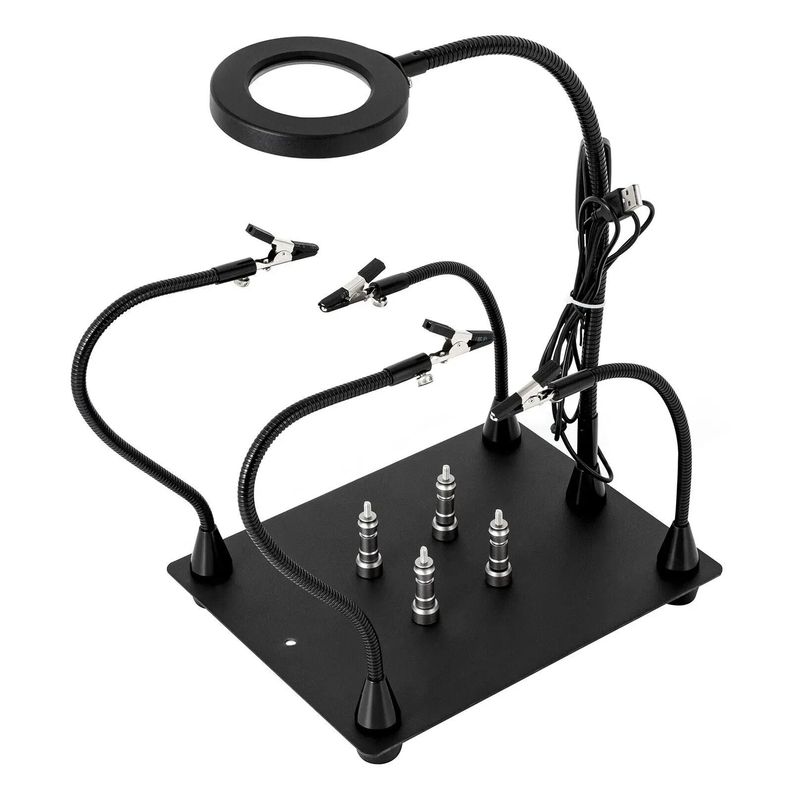 Soldering Clamp Station Magnetic Helping Hands 3X LED Magnifying Glass Lamp Heavy Duty Base With Fixed Clips