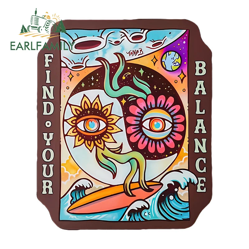 EARLFAMILY 13cm X 10.8cm for Find Your Balance Yinyang Car Stickers Waterproof Graffiti Decals Creative Scratch-Proof Decor