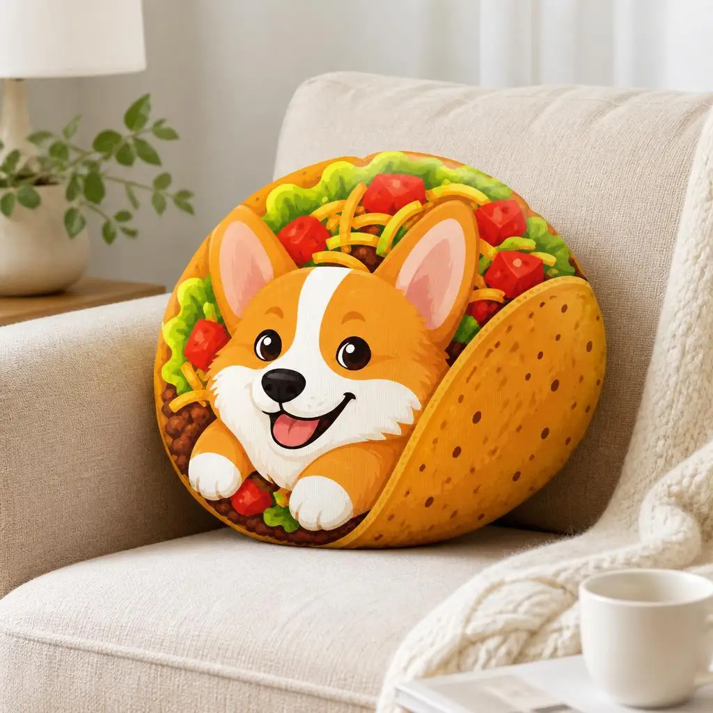 Corgi Taco Plush Pillow Cute Dog Lover Floor Cushion Mexican Food Throw Pillow Stuffed Shaped Cartoon Art Home Decor Gift