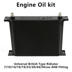 Radiador de alumínio para o refrigerador de óleo do motor do carro, Radiador de resfriamento universal, Tipo britânico AN8, 7 linhas, 10 linhas, 14 linhas, 16 linhas, 19 linhas, 25 linhas, 30 linhas