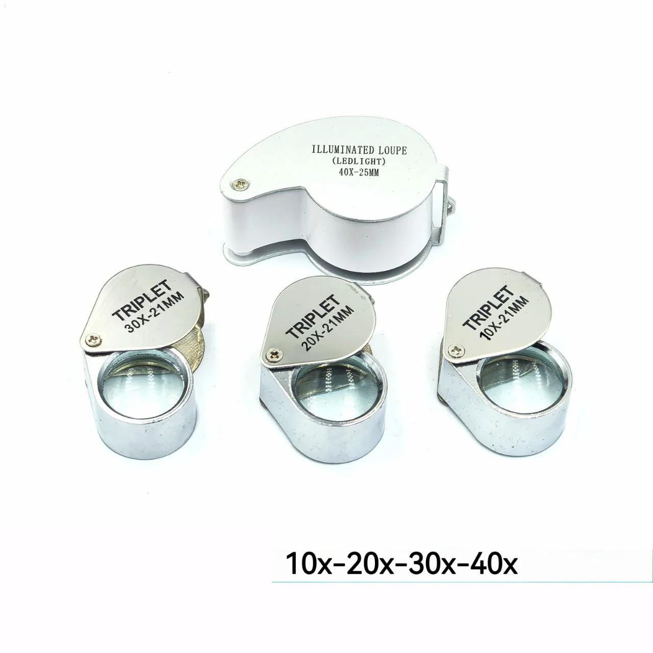 10-40X Pocket Loupe Magnifier Jewelry Magnifying Glass Foldable Diamond Lupa Triplet Jewelers Eye Glass Tool Reading Magnifier