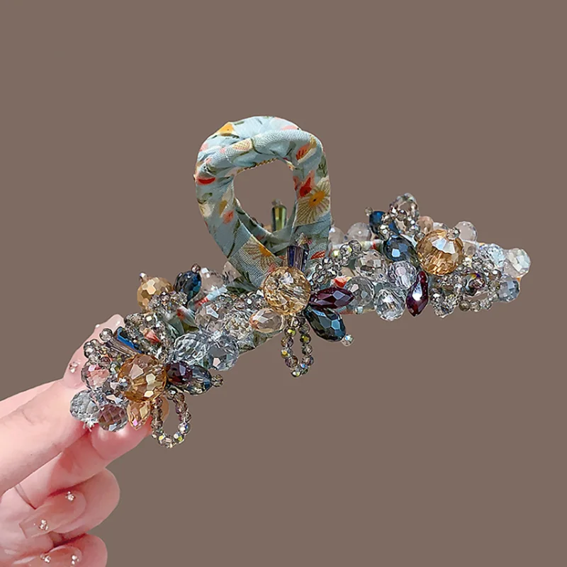 New Crystal Flower Hair Clip Back Head Large Shark Clip Festival Party Hairpin Accessories Hair Decorated Headband Headwear