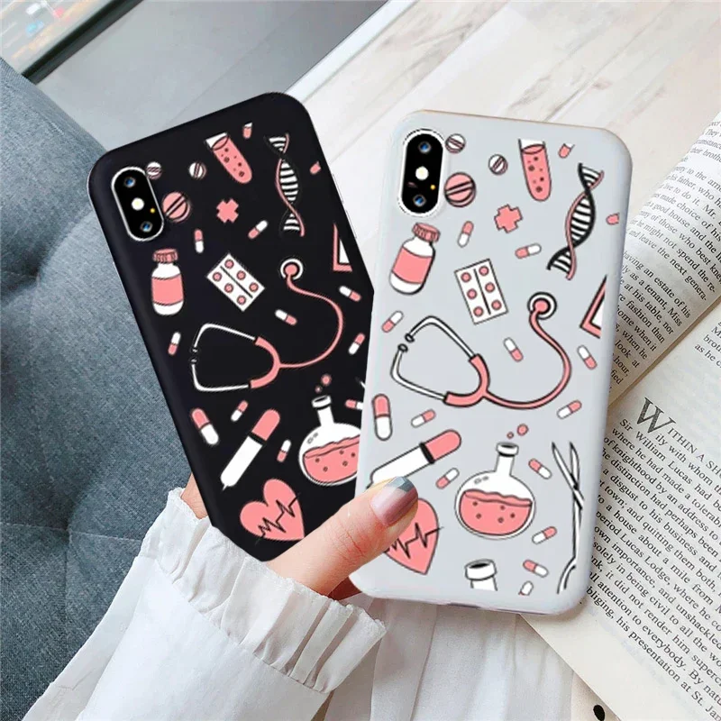 Cartoon Medicine Doctor Nurse Phone Cases for Iphone 11 13 14 15 Pro XS MAX XR X 7 12 8 Plus SE2 Candy Soft Silicone Cover Funda