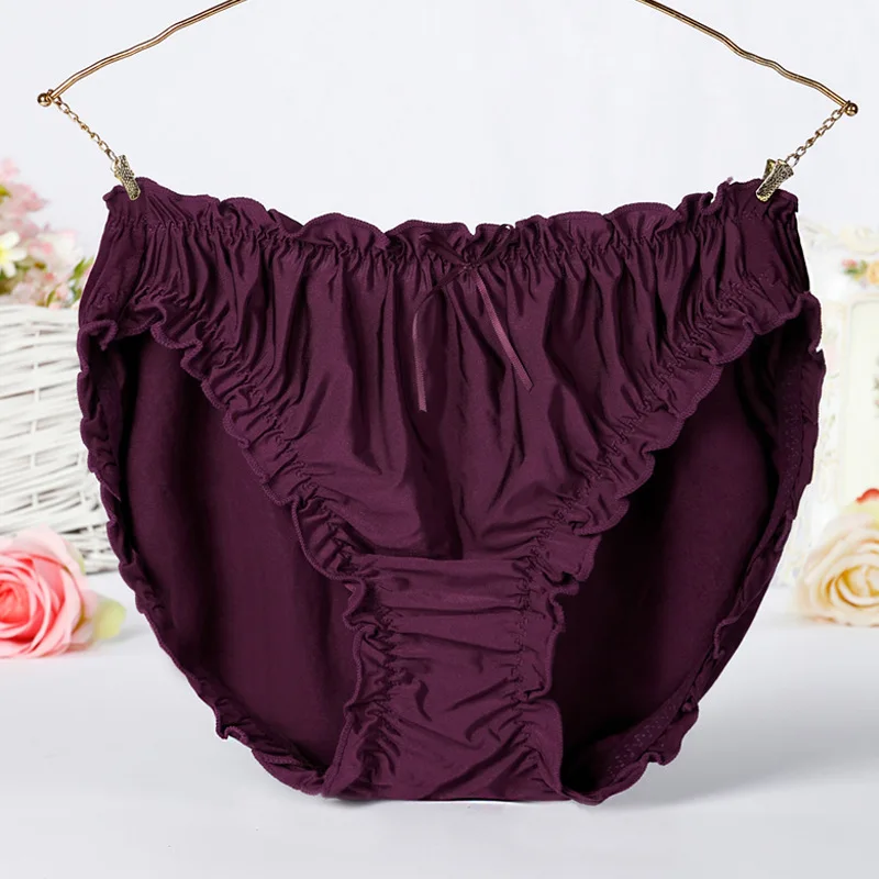 2023 Women\'s Panties Large Size High Waist Bamboo Fiber Ruffles Rim Sexy Underwear Briefs Plus Size Women Underpants Fits