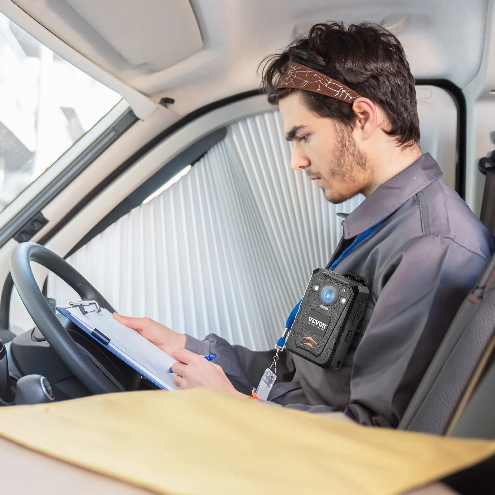 Câmera corporal de polícia HD 1440P, câmera corporal de 64 GB com imagem de gravação de áudio e vídeo, bateria integrada de 3500 MAh, visão noturna infravermelha