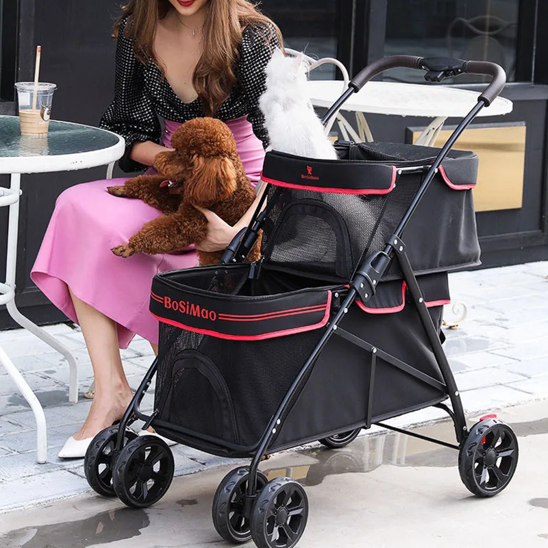 

Dog Cart with Wheels,Double Layer Pet Cart, Companion Animals Lightweight Stroller,Foldable Cart,Outdoor Tourism Large Strollers