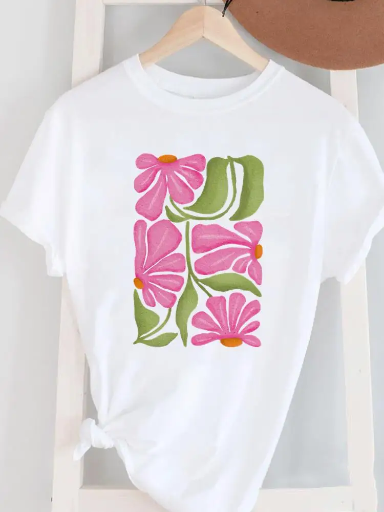 Kleidung Print T-Shirt Damen Casual Damen Grafik T Kleidung Mode Frau Trend Blume Niedliche weiße Kurzarm O-Ausschnitt T-Shirts