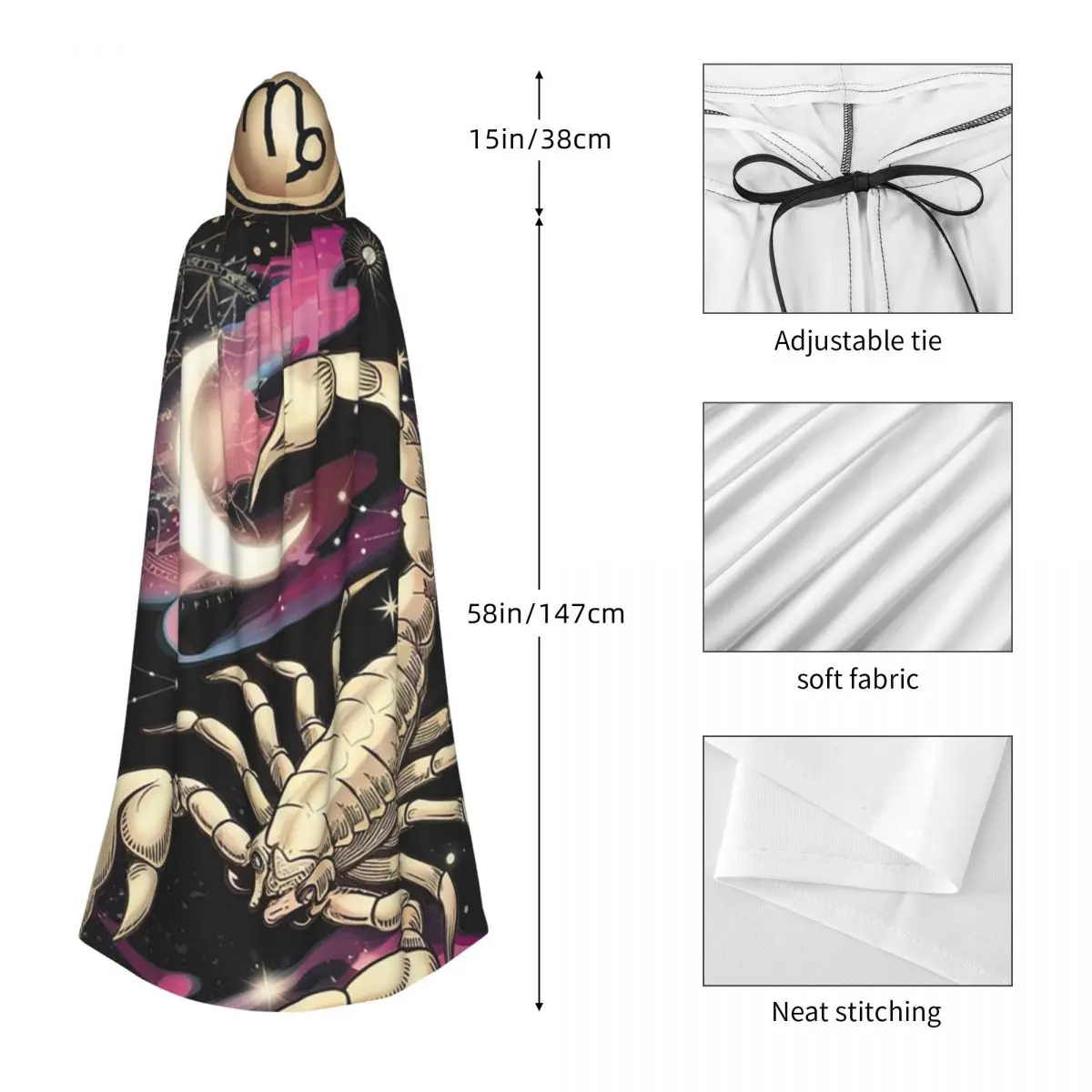 Capa larga con capucha del zodiaco Escorpio disfraz Medieval de bruja capa de Cosplay abrigo de Halloween adulto Unisex