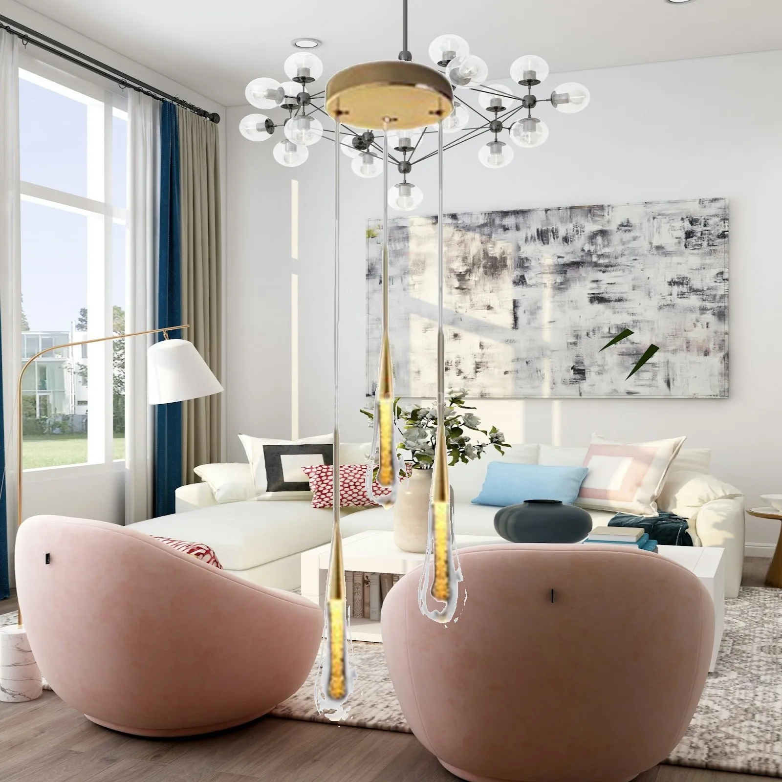 Drop-Shaped Crystal Pendant Light Luxury Warm White Adjustable Wire LED Hanging
