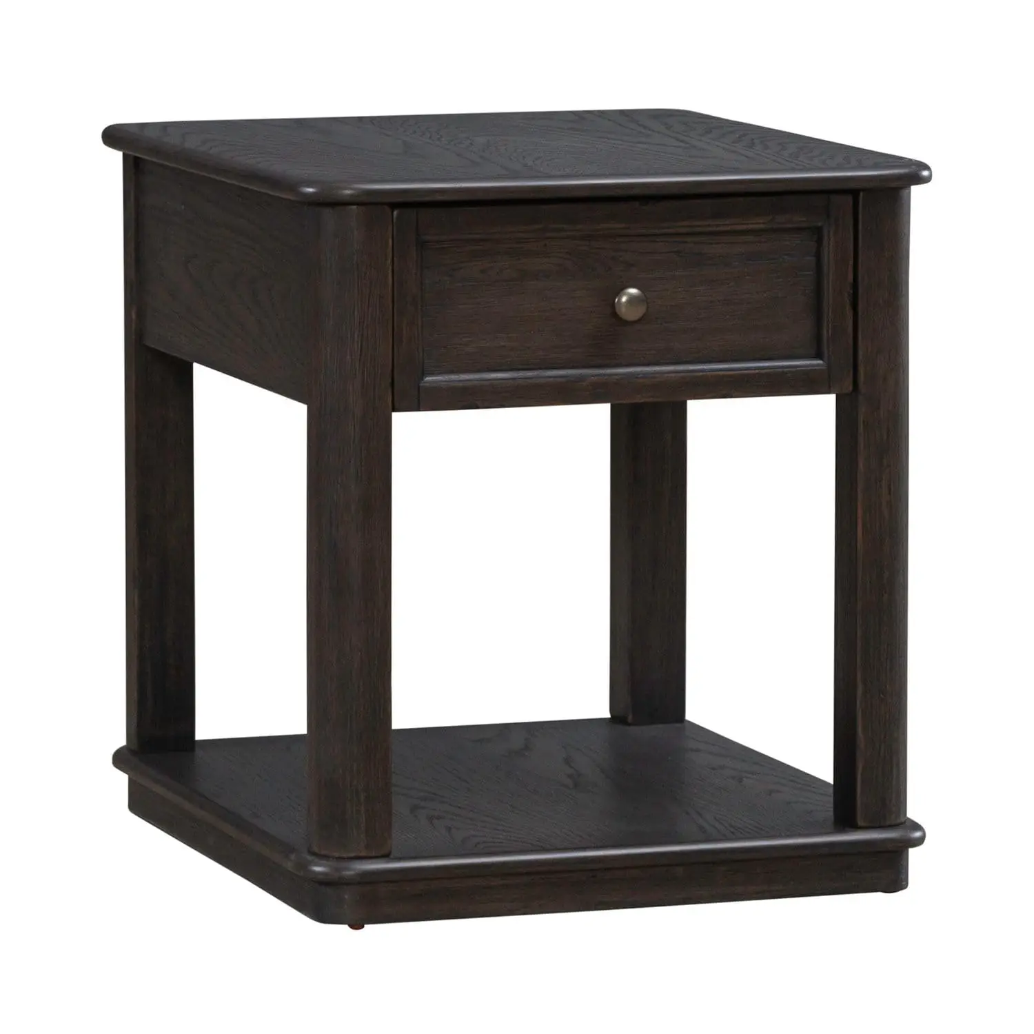 Aged Oak End Table for Living Room, Square Wooden Side Table with Storage Shelf, Customized