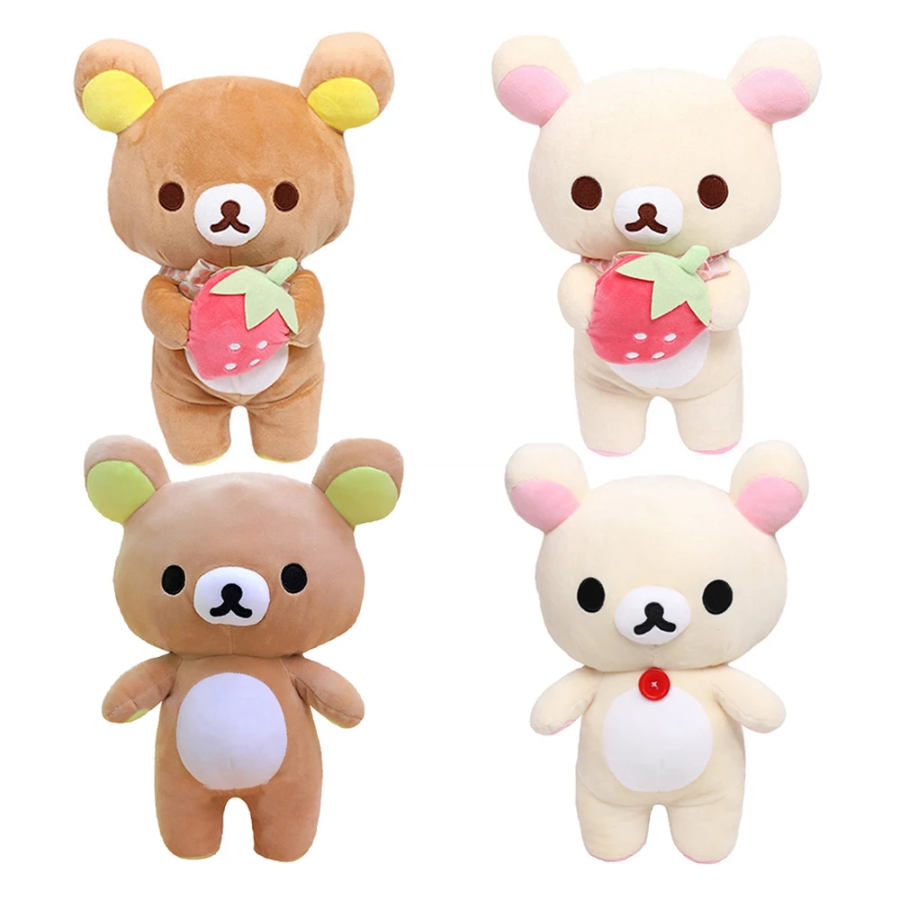 New Strawberry Rilakkuma Plush Doll Kawaii Anime Brown Bear Pelcuhe Stuffed Cute Couple Toy Girl Like Gifts