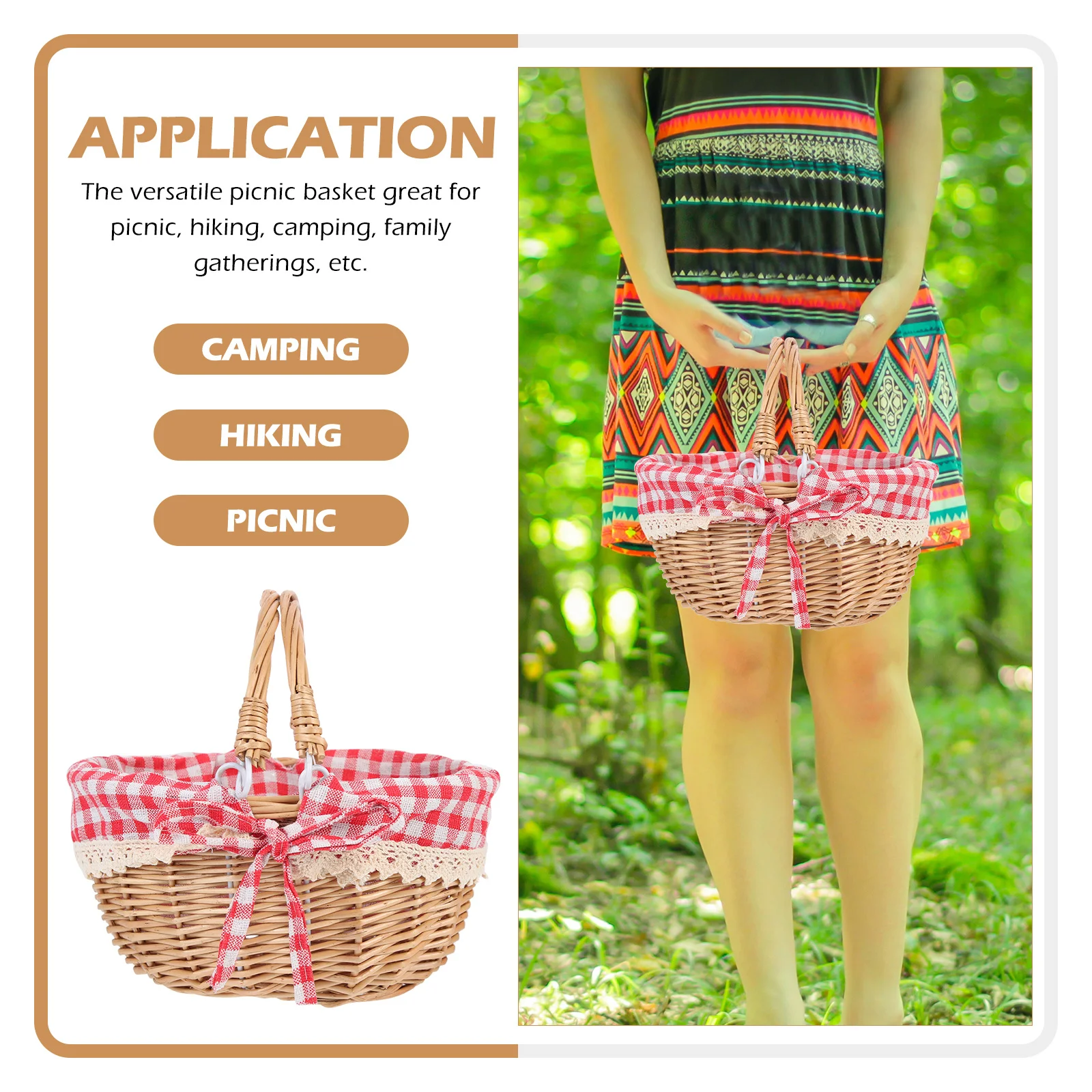 

Wicker Handheld Basket Large Capacity Outdoor Picnic Storage Container For Camping Hiking Family Gatherings Decorative Snack