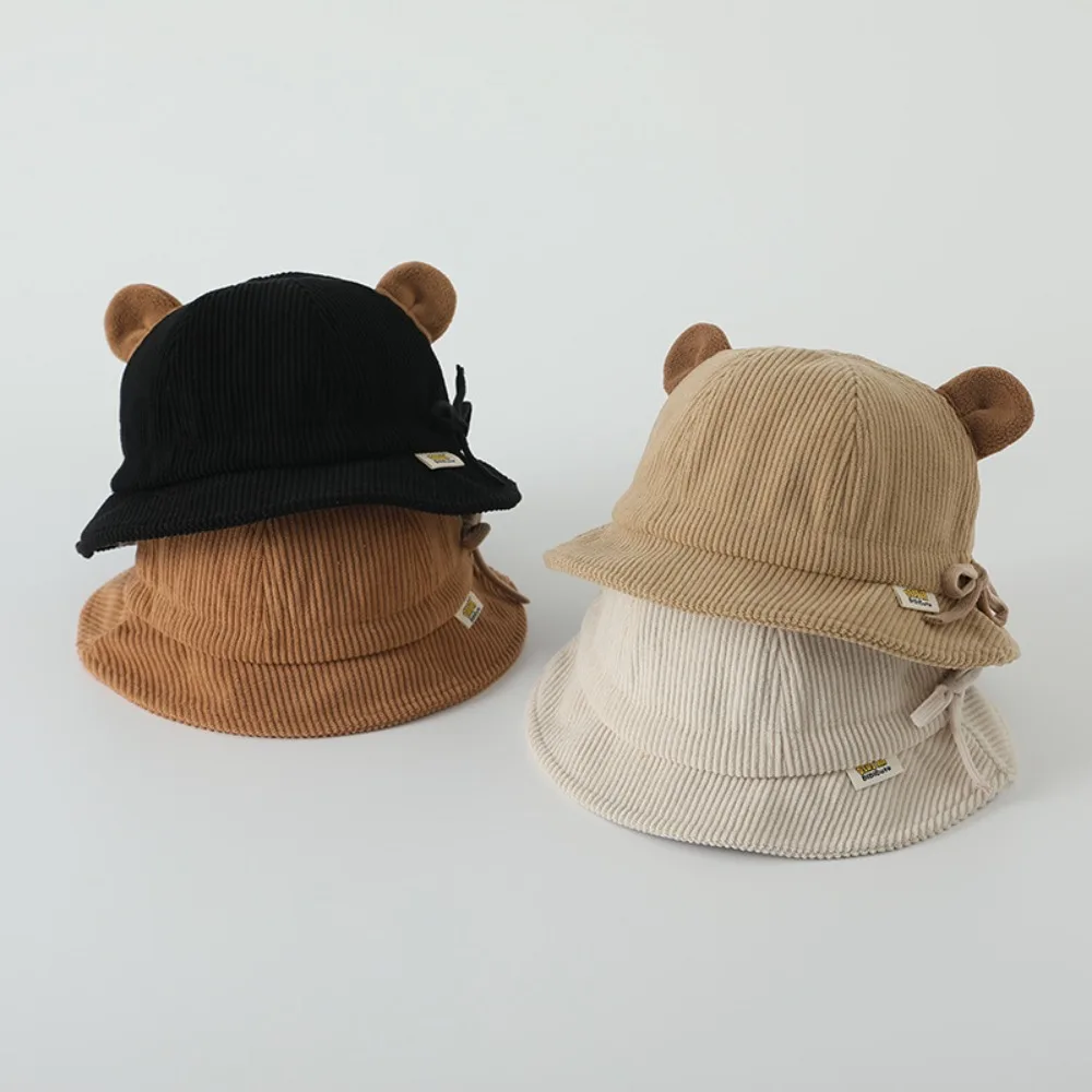 

Sweet Bear Ear Children Baseball Cap Korean Style Embroidered Letter Kids Fisherman's Hat Corduroy Drawstring Visor Hat Autumn