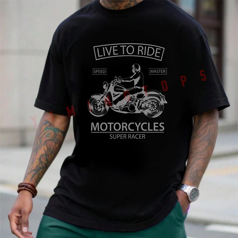 

Live To Ride Speed Motorcycle T-Shirt Cotton Men Summer Casual Short Sleeve Round Neck Tees