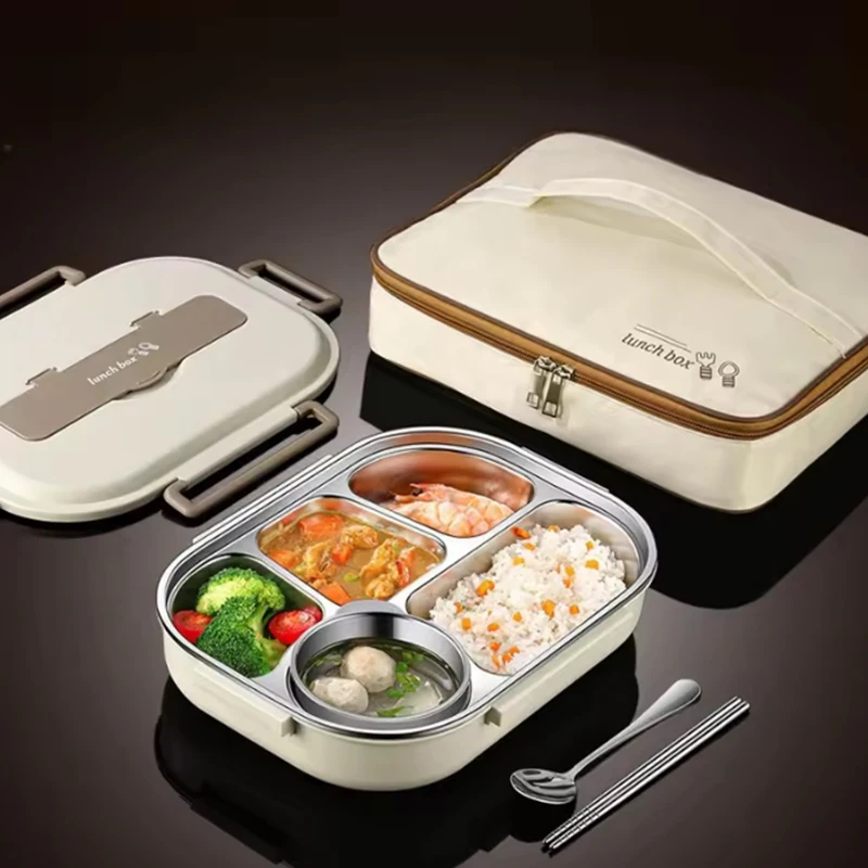 

304 Stainless Steel Insulated Lunch Box Set Portable Sealed Bento Box with Bag for Office Workers Students Kids Commercial Use