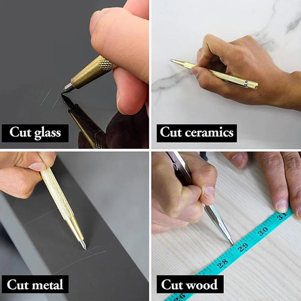 2pcs Scribe Pen Metal Tile Lettering Pen Diamond Glass Cutter Carbide Engraver Glass Scriber For Glass Tile Cutting