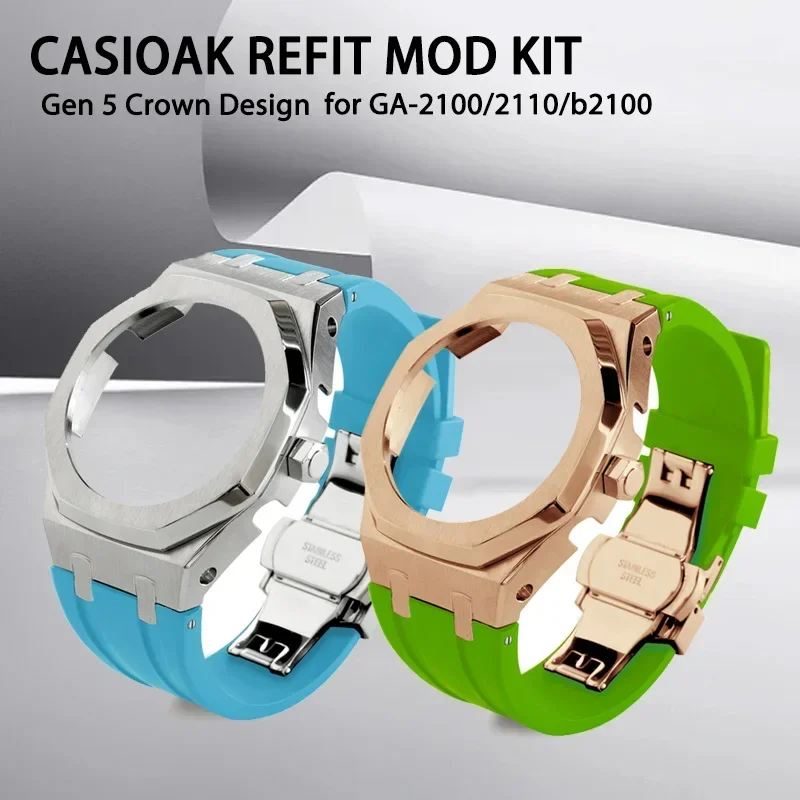 Modification Kit for Casioak GA2100 GA2110 Gen 5 Stainless Steel Case Watch Band for GAB2100 Metal Bezel Strap Replacement Screw